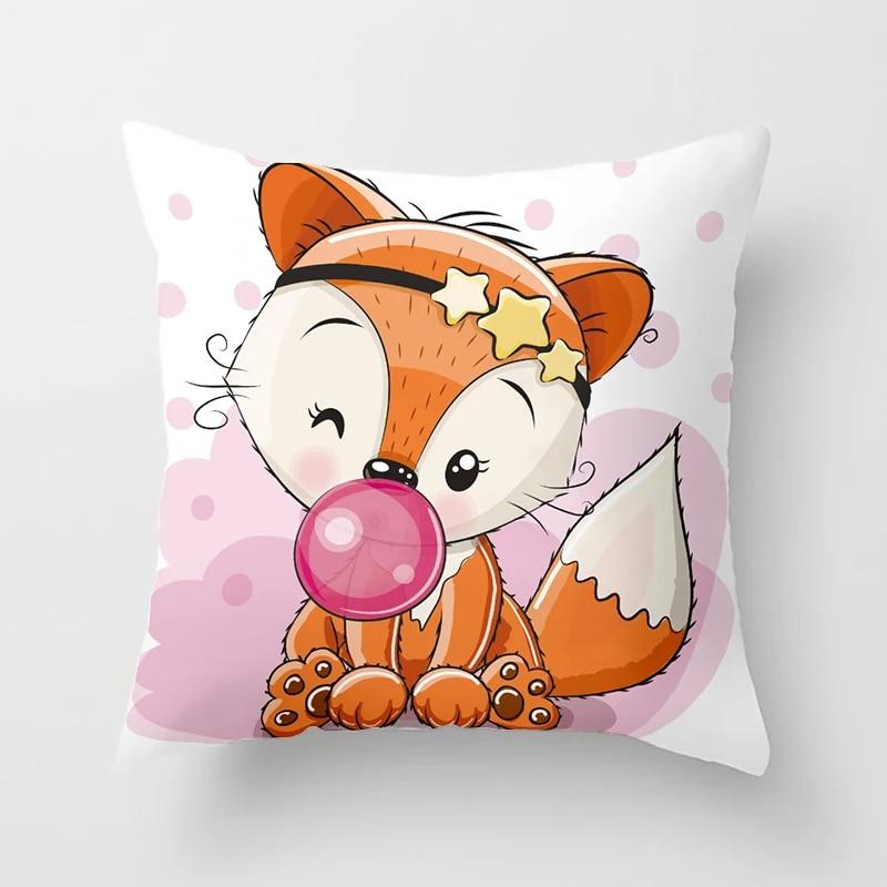Cartoon Fox Animal Car Pillowcase Polyester Cushion Covers for Living Room Throw Pillow Case 45*45 Sofa Decoration