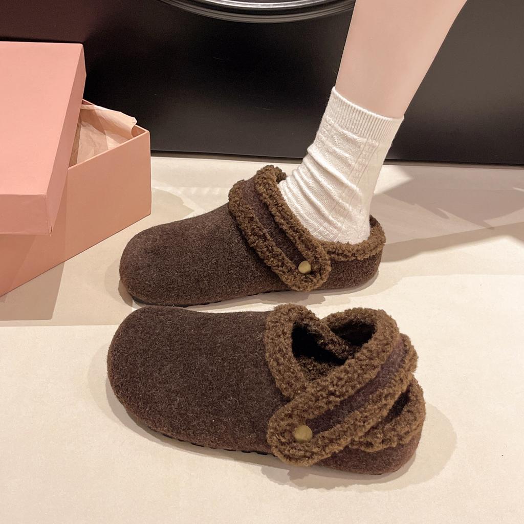 Thick-soled two wear gray woolen plush women's autumn and winter new Mao Mao shoes, head cotton slippers, outer wear