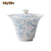 120ml Hand-painted Wisteria Flower Gaiwan Handmade Tea Tureen Tea Bowl With Lid Kit Tea Brewing Cover Bowl Tea Items Gift Craft