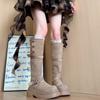 Popular Retro and Versatile Two-wear Folded Thick-soled Boots for Children's Autumn and Winter Design Suede Thick-heeled Knight Boots