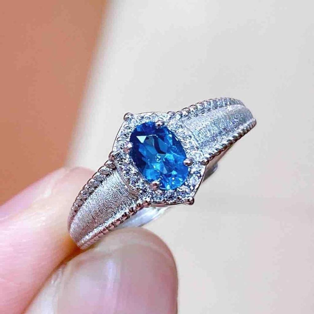 Natural Blue Topaz S925 Silver Ring - Simple Design Jewelry