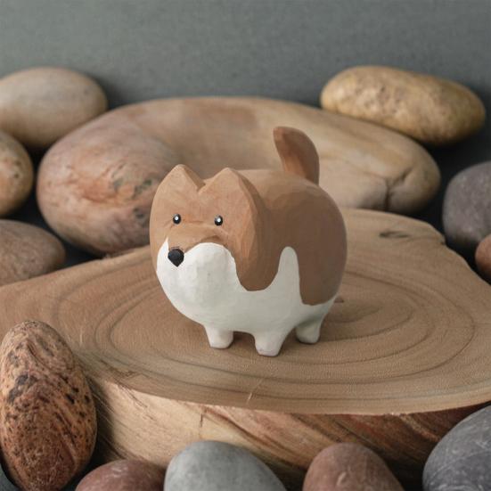 Kleine Holz-Hundefigur, Handgeschnitzte Welpenfigur, Rustikale Sammler-Tierstatue für Heim-Schreibtischdekoration, Geschenke für Hundeliebhaber