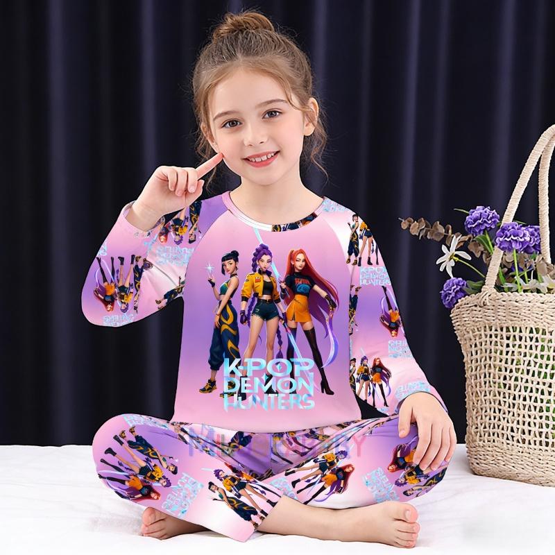 Neues Frühlings-Pyjama-Set Langarm Print Cartoon Jäger Pyjama Set Kinder Jungen Mädchen Nachtwäsche Nachthemd Hausanzug Kleiderset