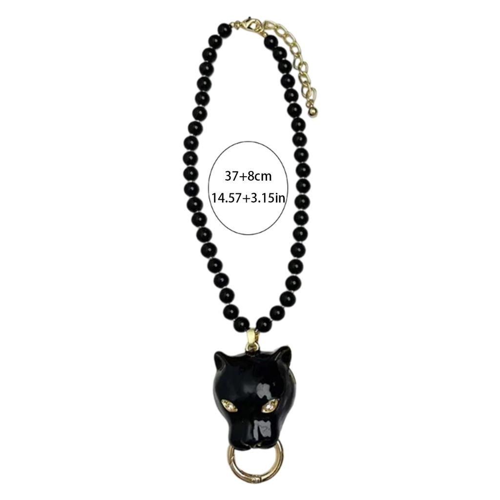 Elegant Collarbone Necklace Enamel Leopard Head Pendant Design Retro Pearls Charm Fashion Neckchain Accessory