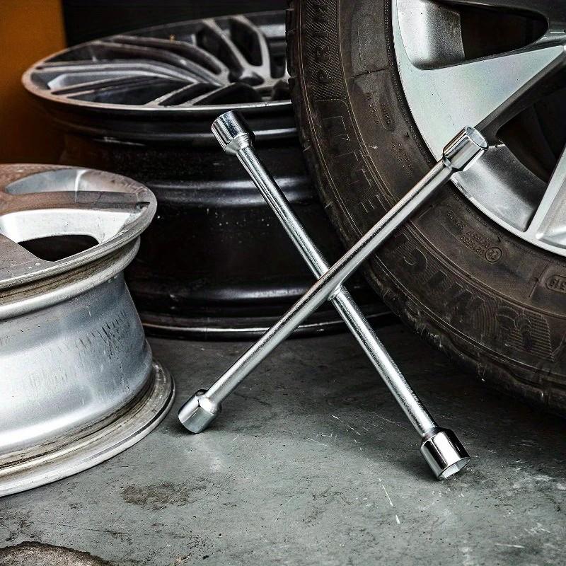 Heavy Duty 4-Way Tire Iron Wrench – Lug Tool for Car Tire Repair, Forged Heat-Treated Carbon Steel, Chrome Plated, SAE & Metric