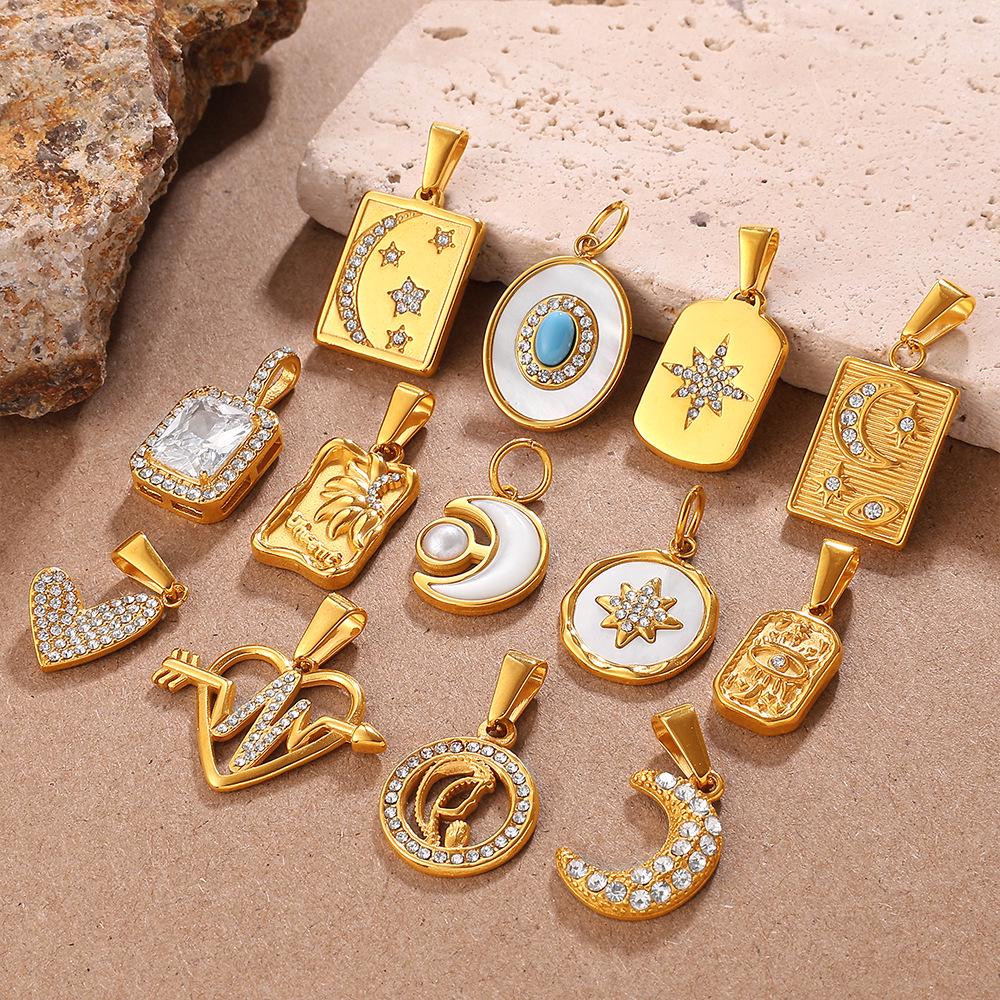 18K Gold Inlaid Stainless Steel Moon Heart Necklace & Bracelet Accessories with Diamonds
