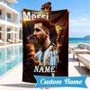 Custom Name Messi's Fiery Legacy Beach Towel Microfiber Beach Towel, Lightweight and Quick-Dry, for Summer Travel, Swimming Pool Gift