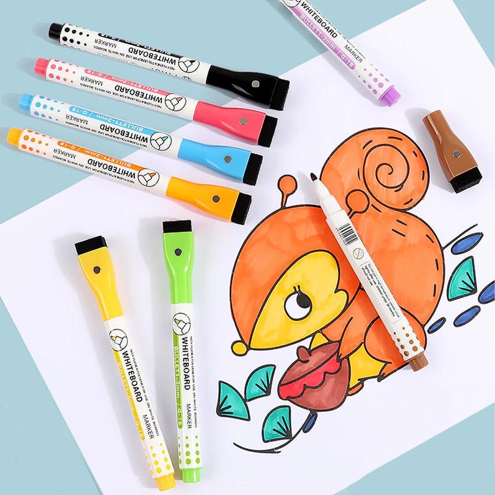 1PC/8PCS Magnetic Whiteboard Markers Erasable Liquid Chalk Markers with Eraser Water-base Ink Quick Drying Office Supplies