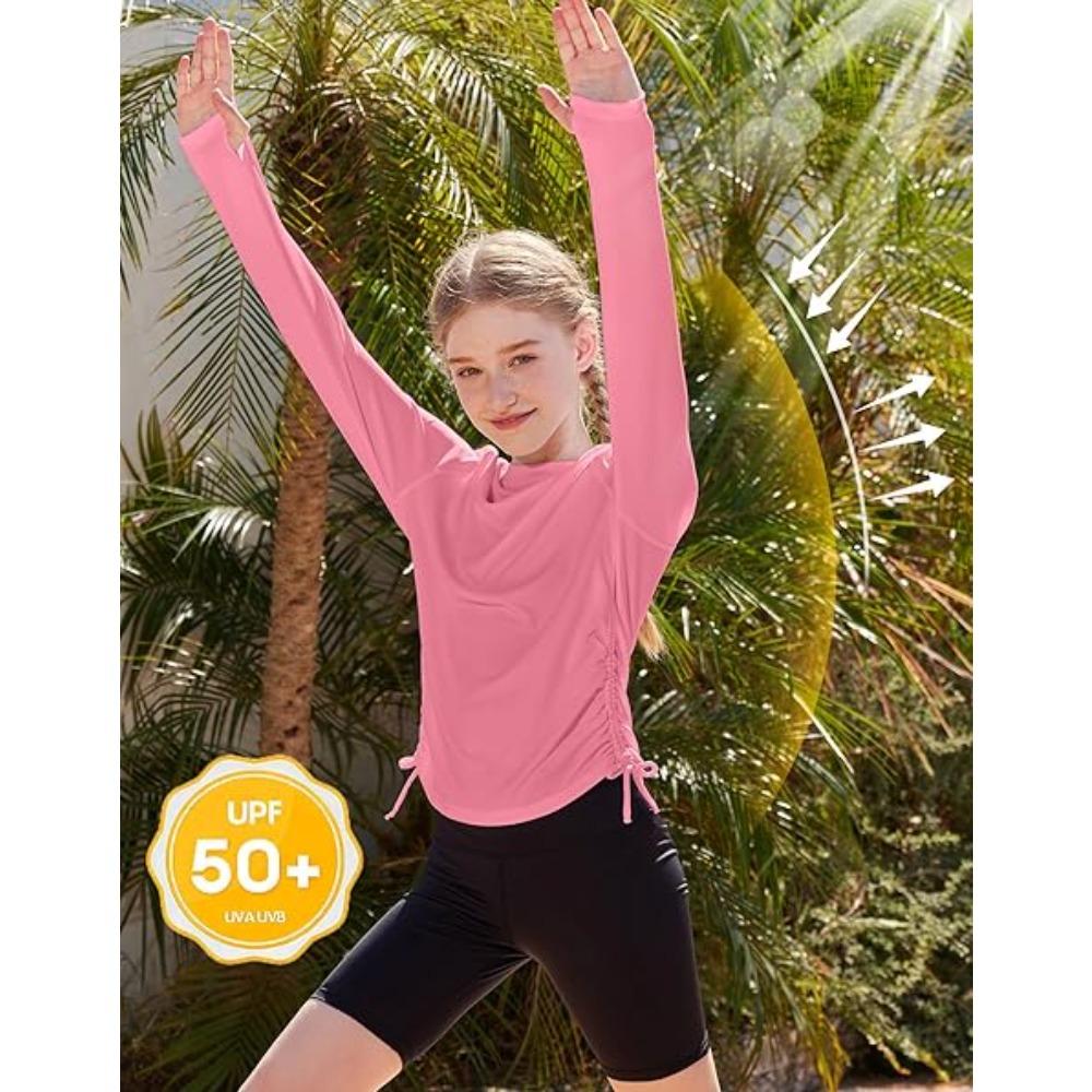 CHARMLEAKS Rash Guard for Girls Long Sleeve Swim Shirt UPF 50+ Sun Protection Teen Girls Swimsuit Athletic Shirts 7-16Y