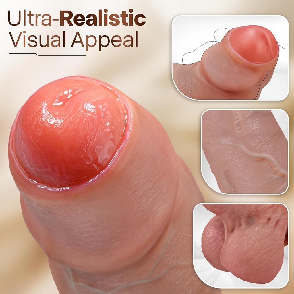 10.62-Inch Realistic Foreskin Dildo, Soft Liquid Silicone Penis with Natural Curve, Lifelike Veins, Strong Suction Cup, Anal & G-Spot Adult Toy