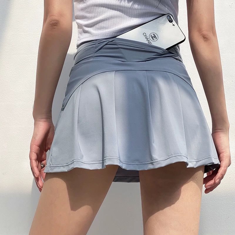 

Cabbage Sports Shorts Summer Thin Training Running Fashion Tape Loose High Waist Slimming Yoga Tennis Culottes Light blue with pocket(With lulu) S