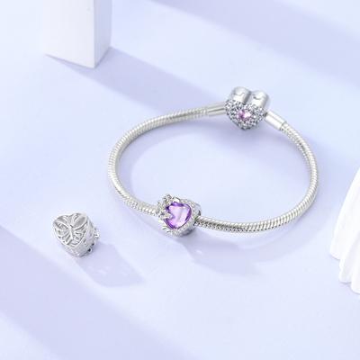Copper Butterfly Love Heart Purple Zircon Pendants Bracelet Charms Jewelry Party Beads Diy Trendy Gifts