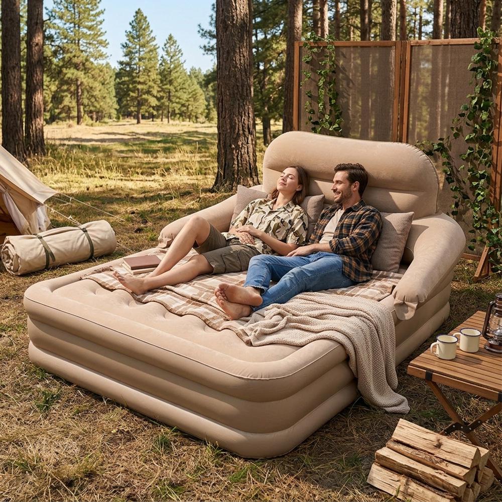Popular Outdoor PVC Inflatable Mattress with Detachable Backrest Sofa Bed