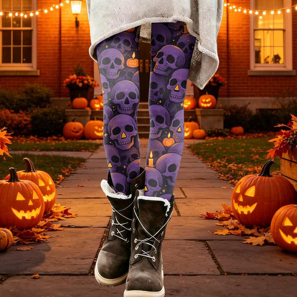 Women's Halloween Print Stretch Leggings for Casual Wear