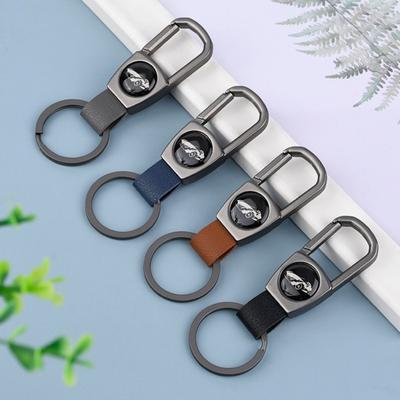 Keychain High Strength Stainless D-shaped No Deformation Electroplated Anti-lost Faux Leather Buckle Anti-break Car Key Ring Bag Pendant