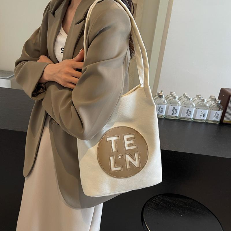 Color Block Shoulder Bag Large Capacity Women's Letter Tote Bag Student Class Underarm Bag