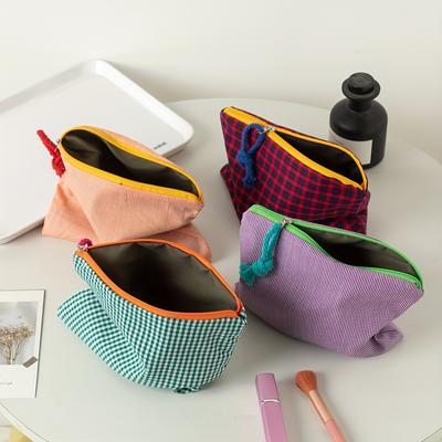 1 Stück Einfache Karomuster Tragbare Aufbewahrungstasche Kosmetiktasche Kulturtasche Große Kapazität Minimalistisch Einfarbig Wichtig für Reisen