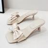 Designer Bow Women High Heels Slippers Fashion Slingback Sandals Pumps  Summer New Slides Square Toe Shoes Women Flip -Flops