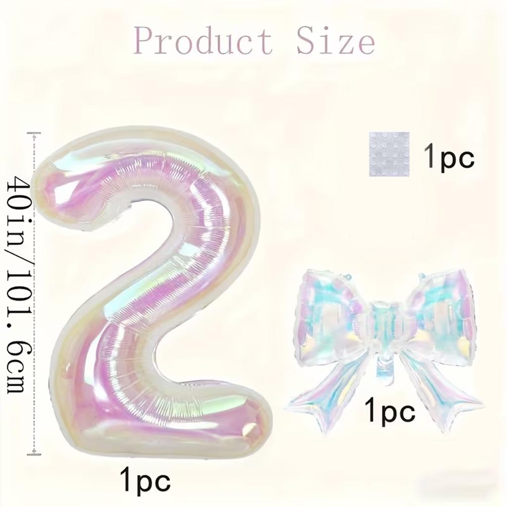 2pcs Colorful Transparent Digital Balloon 0-9 Colorful Bow Balloon, Used for Birthday Parties and Anniversary Decoration