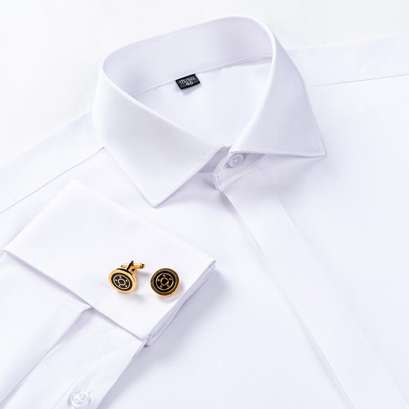 Camicia da Abito con Colletto Windsor e Polsini alla Francese Moda Uomo Manica Lunga Lusso Business Camicie Formale Polsino con Bottoni Coperti Camicia per Gemelli