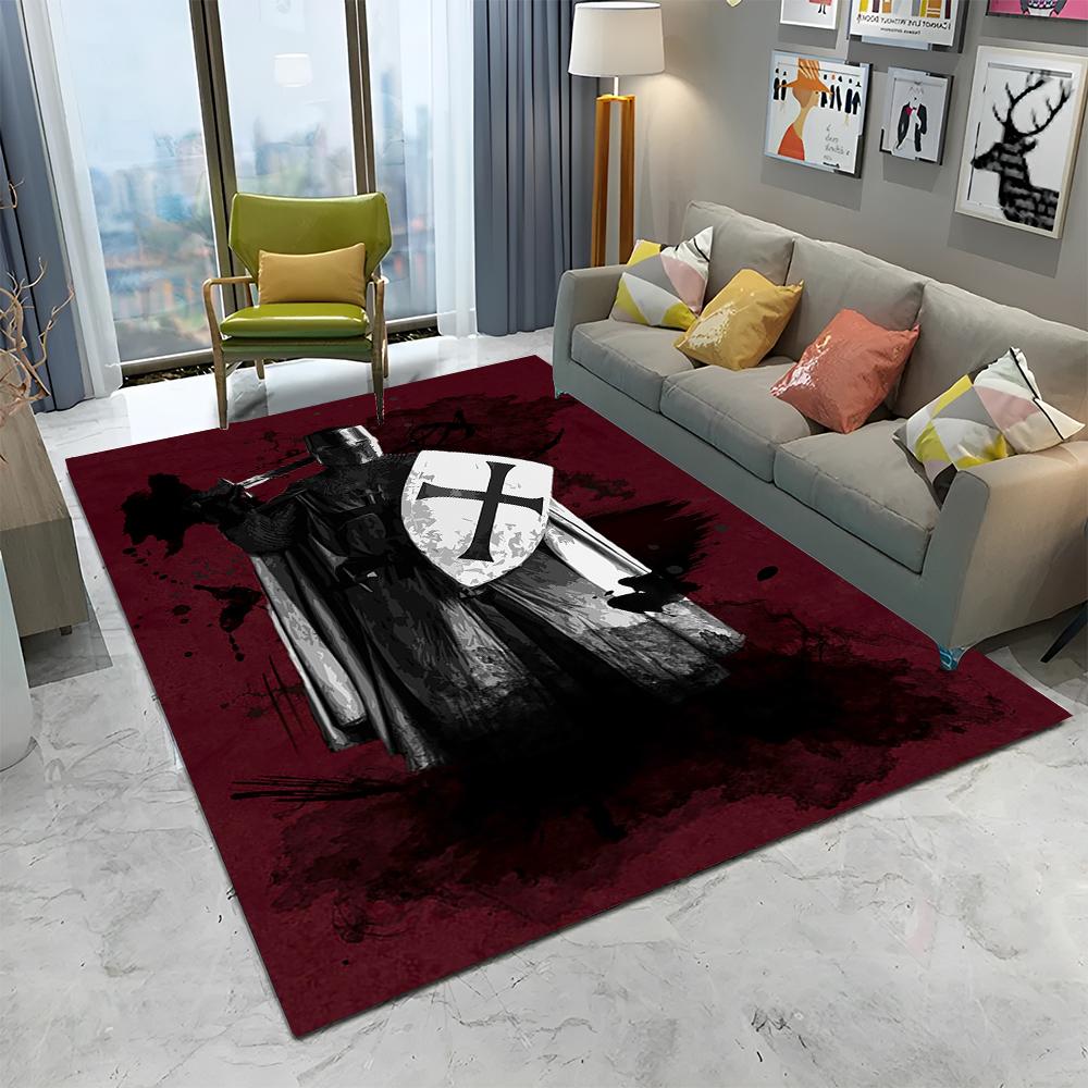 Rycerz Templariusz Krzyżowiec Gry Dywanik do Domu Salonu Sypialni Sofy Wycieraczka Dekoracja, Dywanik Obszarowy Antypoślizgowa Mata Podłogowa