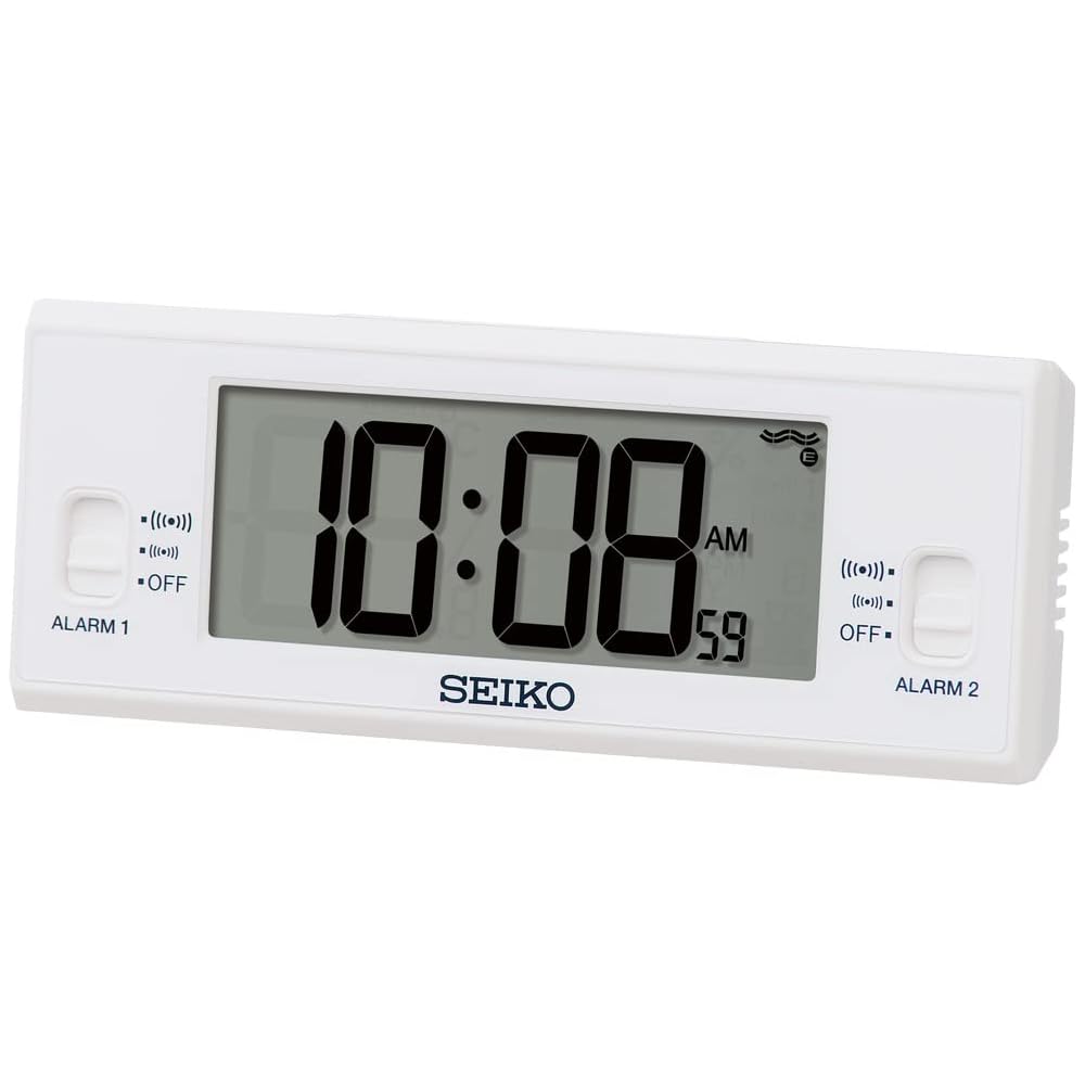 Seiko Clock Alarm Clock, Table Clock, Digital, Radio Controlled, White, 48 x 123 x 30 mm, SQ321W