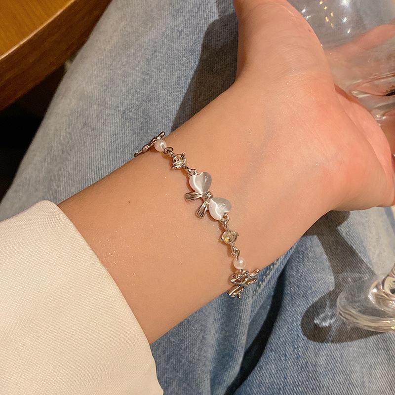 Light Luxury Niche High-end Pearl Bracelet Women's Korean Style Fashion Elegant Flash Zircon Love Bracelet Crystal Bracelet