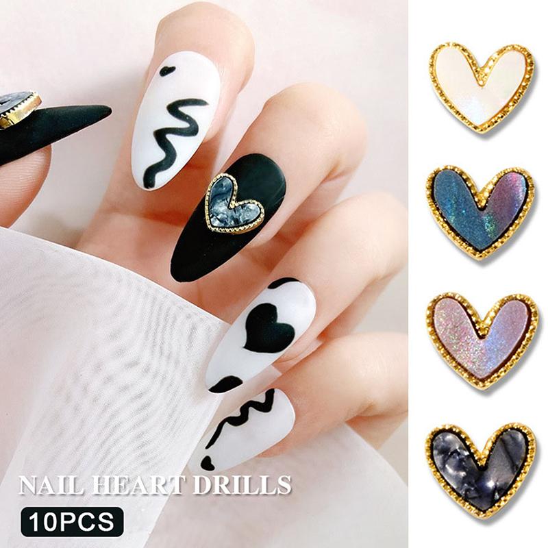 10Pcs 3D Heart Nail Charms Jewellery Decoration Fashion Kawaii Nails Art Classic Jewellery Design Metal DIY Accessories
