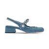 Fashion 2024 Women Summer 7cm High Heels Shoes Sandals Lady Bling Mules Slingback Silver Pumps Female Denim Sandals Bridal Quality Shoes