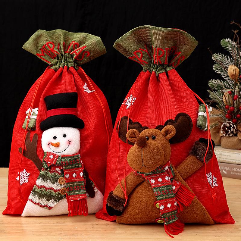 Knitted Two-Tone Santa Claus Backpack Doll Christmas Gift Bag for Children
