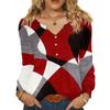 Women's Fashionable Casual V-neck Blouse Button Long-sleeved Pullover T-shirt Top