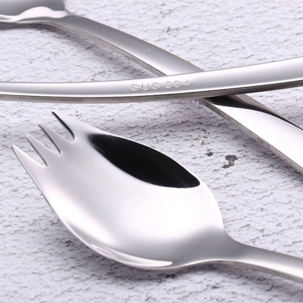 Creme Camping Wiederverwendbares Outdoor Edelstahl Besteck Dessertlöffel Besteck Salatgabeln Spork