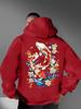 Ukiyo-e Style Auspicious Twin Koi Floral Wave Back Pattern Men Hip Hop Sports Hoodie Long Sleeve Loose Athletic Pullover