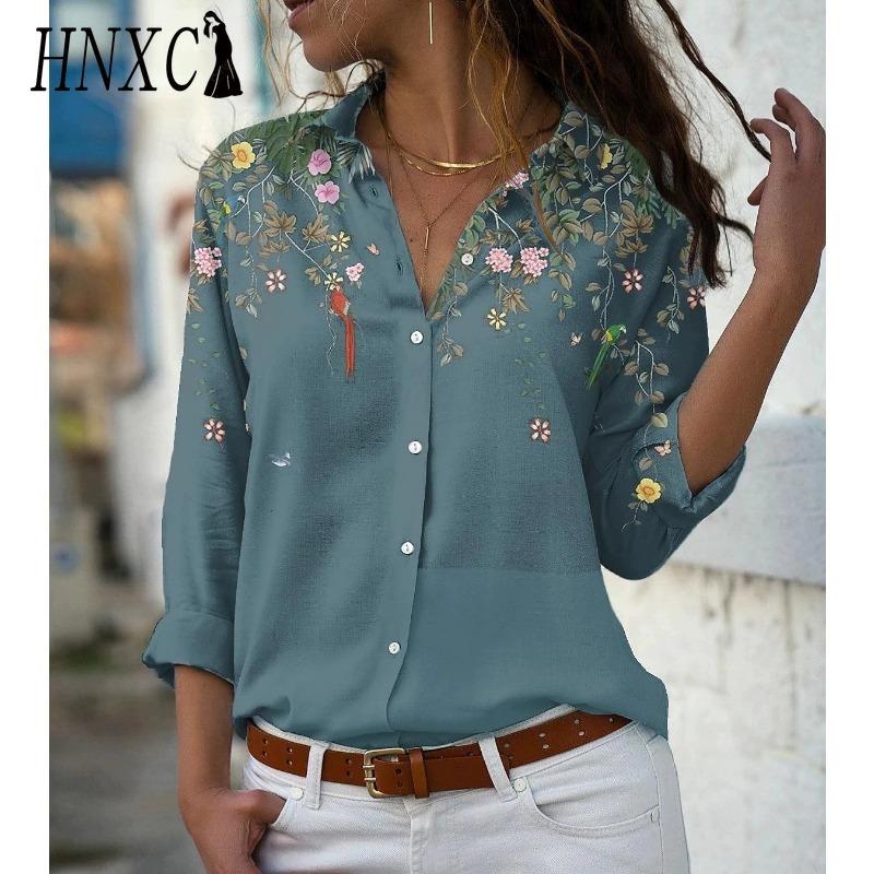 HNXC 38 Color Women's Fashion Casual Long Sleeve POLO Neck Blouses & Shirts