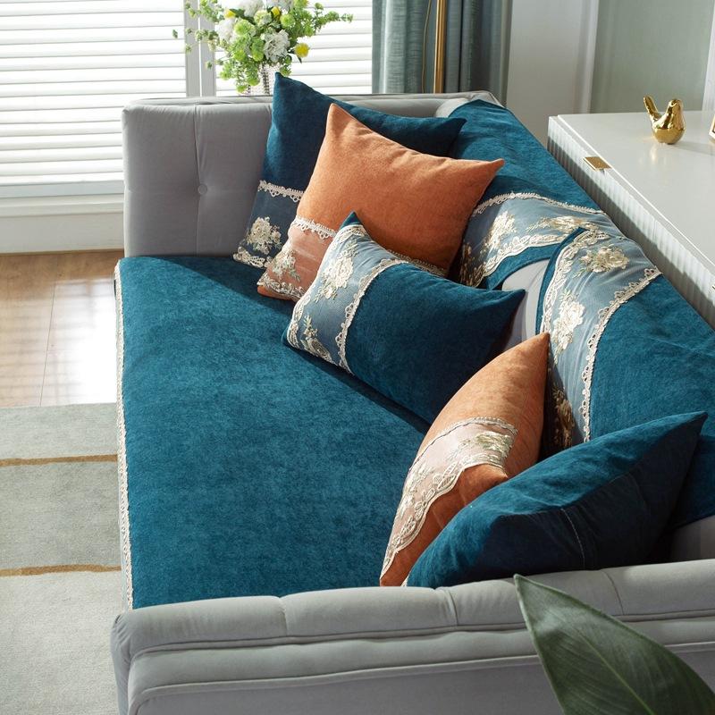 Chenille Sofa Cushion Four Seasons Universal Edelweiss High-Grade Non-Slip Light Luxury Cushion Nordic Minimalist Style Cover Towel