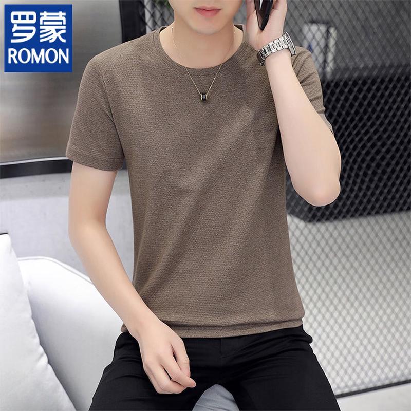 

ROMON Men s Pineapple Texture Round Neck Short Sleeve T-Shirt L
