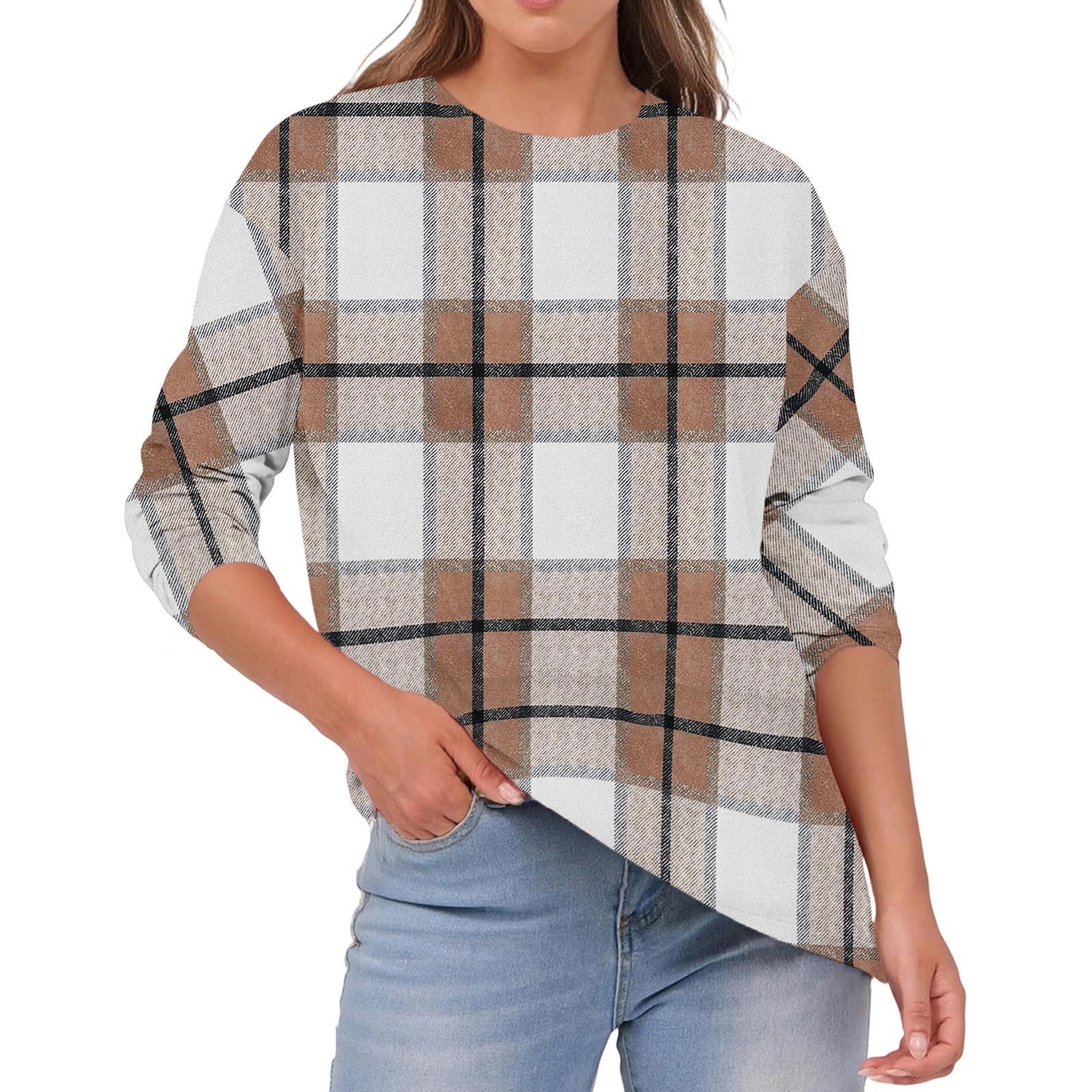 

Женский модный повседневный топ с круглым вырезом, однотонный, с длинными рукавами L