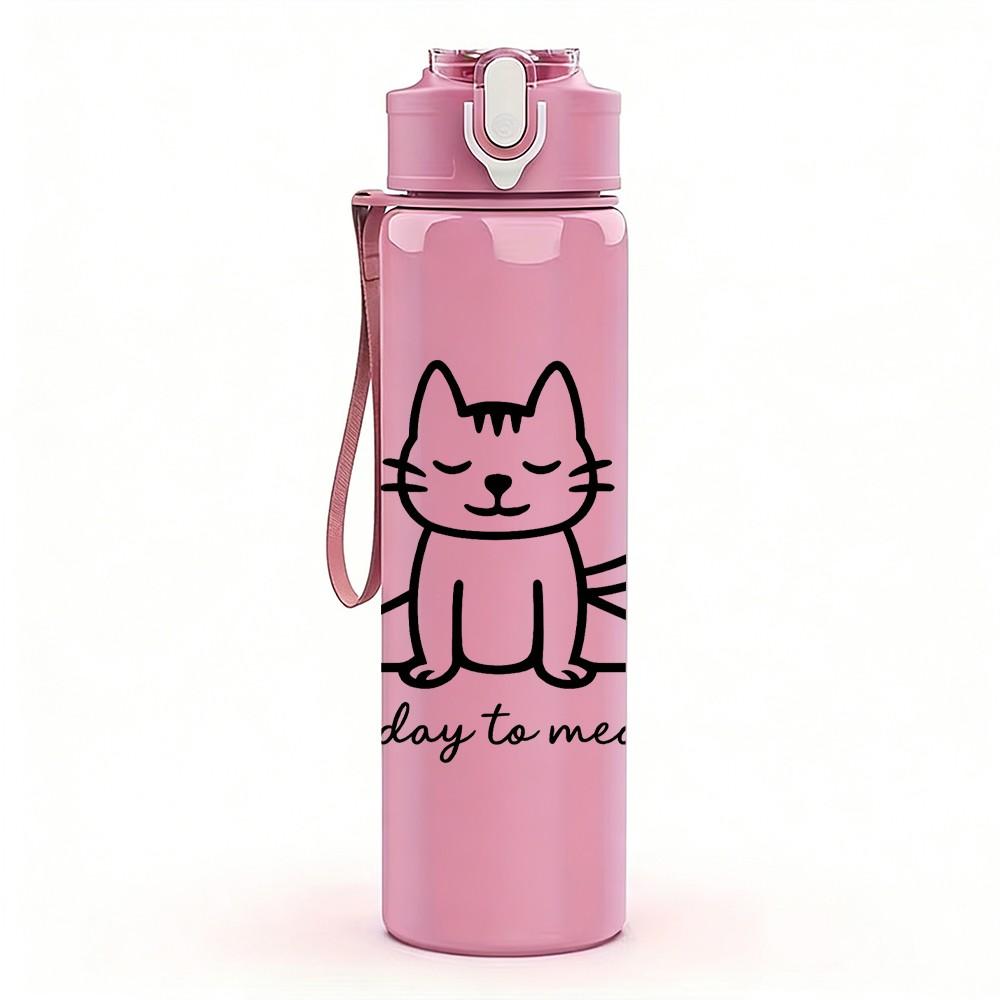 1PC Good Day Minimal Cat Line Art 750ml Color Plastic Sports Water Bottle Leakproof Flip Straw Lid Suitable for Sports Office Home Use