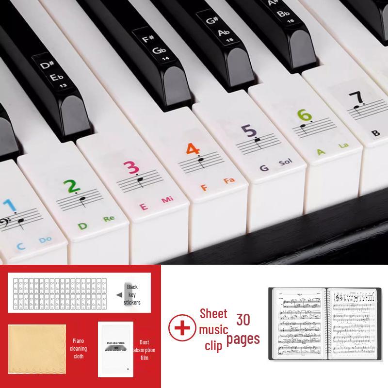 Colorful Piano Keyboard Stickers for 88, 61, and 54 Keys - Note Stickers with Numbers and Staff for Electronic Keyboards