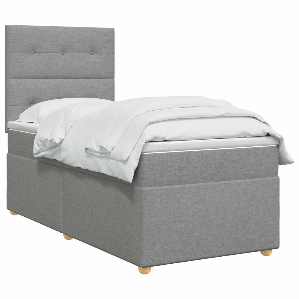 Box Spring Bed with Mattress Light Gray 80 X 200 Cm Fabric