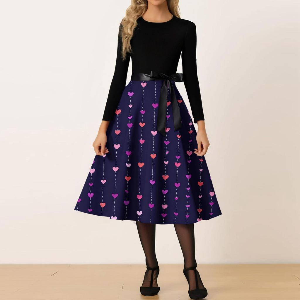 Women's Casual Fashion Valentine's Day Heart-themed Retro Round Neck Dress