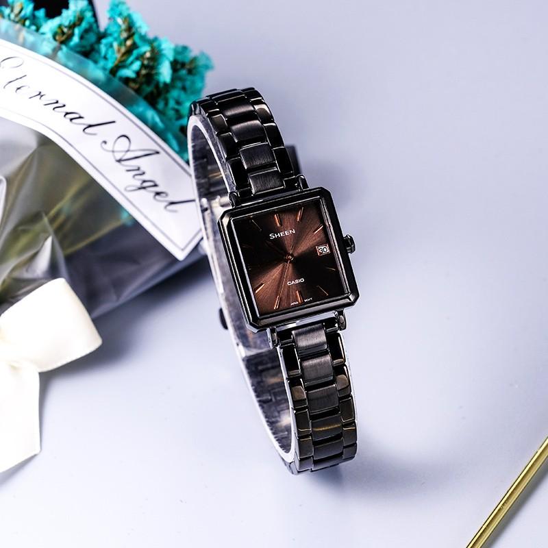 Casio SHEEN Series, Simple, Casual and Versatile Sapphire Mirror Square Design, Quartz Movement, Stainless Steel Strap, Japanese and SHE-4537BD-1AUPRD
