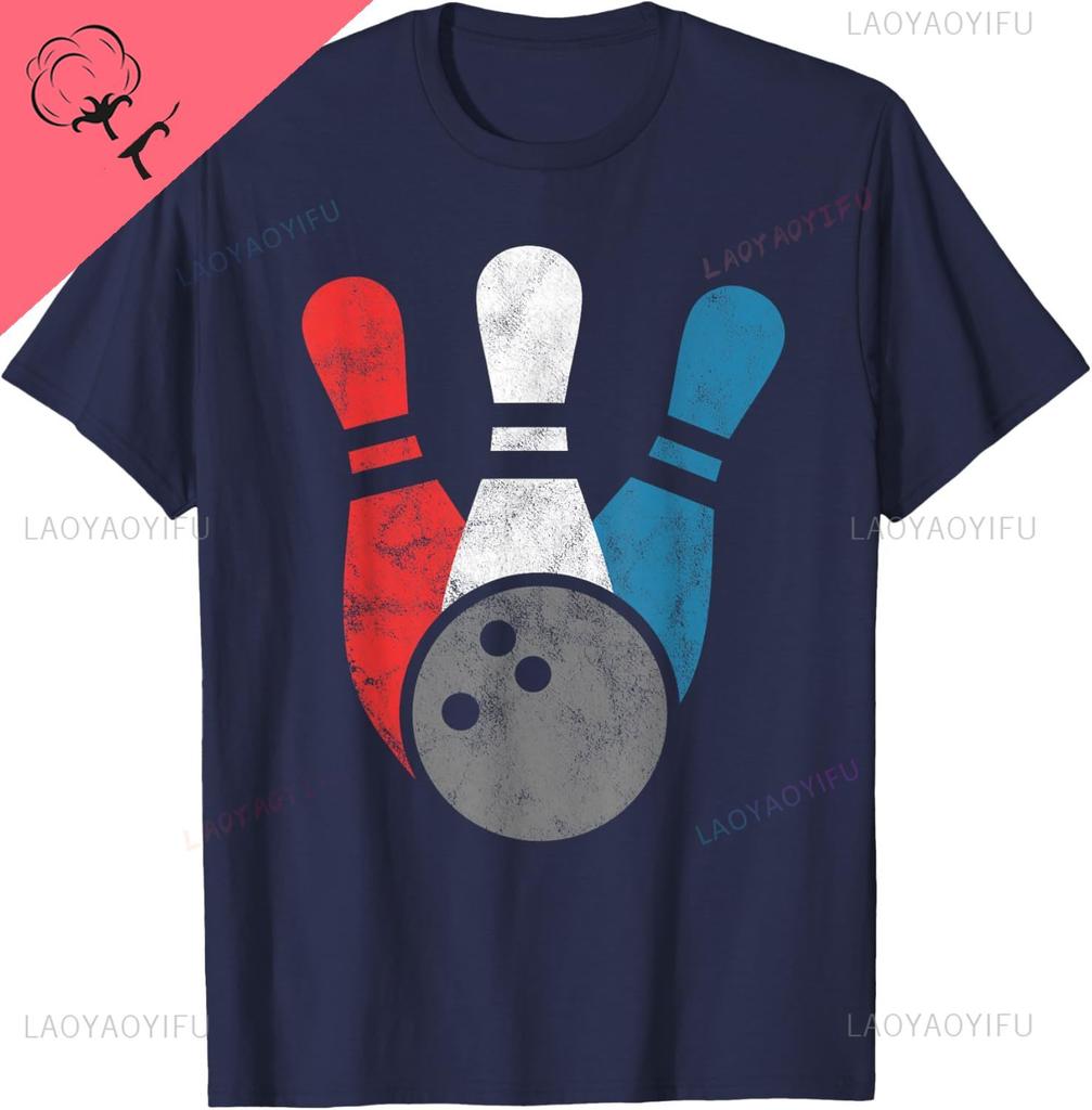 Distressed Bowling TShirt for Unisex  Bowling Pins and Ball TShirt Unisex Summer Streetwear Tops Streetwear Camiseta Hombre