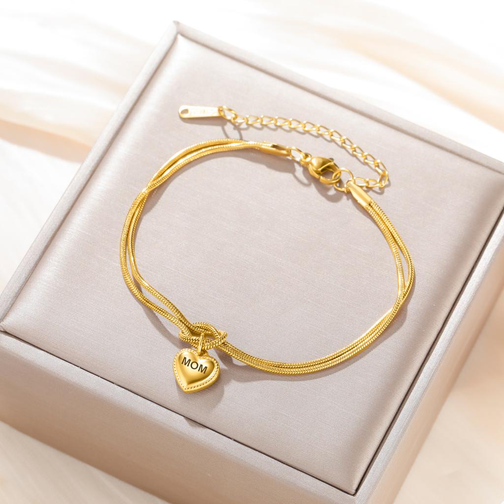 MOM Engraved Heart Charm Bracelet Stainless Steel Women's Love Knot Snake Chain Bracelets Jewelry Mother's Day Gift