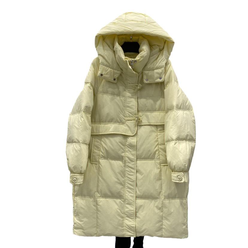 Women's Hooded Down Jacket with Horn Buckles - White Duck Down, Thickened for Warmth, Winter 2023 Arrival