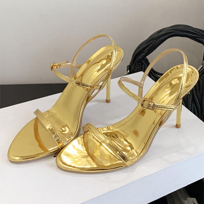 Fashion Gold Ankle Strap Gladiator Heeled Sandals Women Summer Sexy Open Toe Thin High Heels Elegant Banquet Wedding Shoes Sandalias