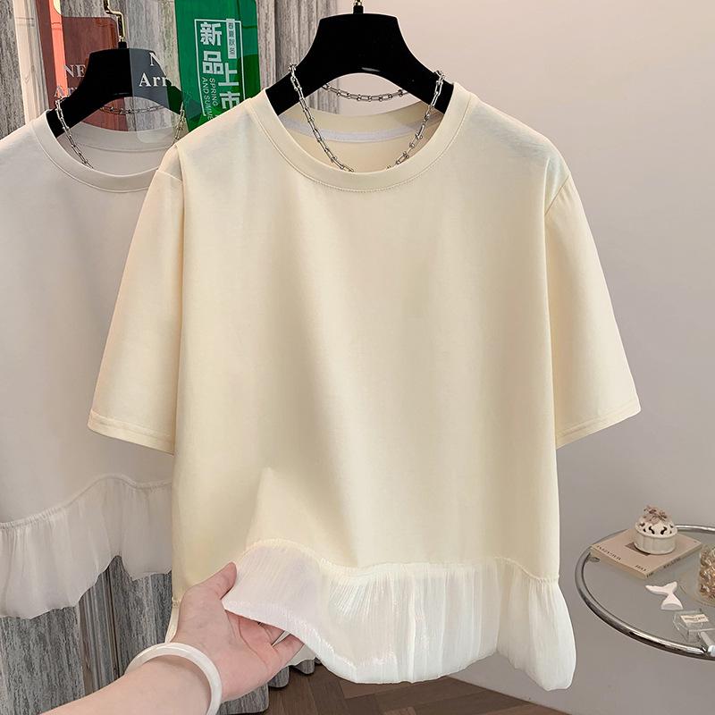 Summer Lace Splicing Plus Size Slimming Short-Sleeve T-Shirt