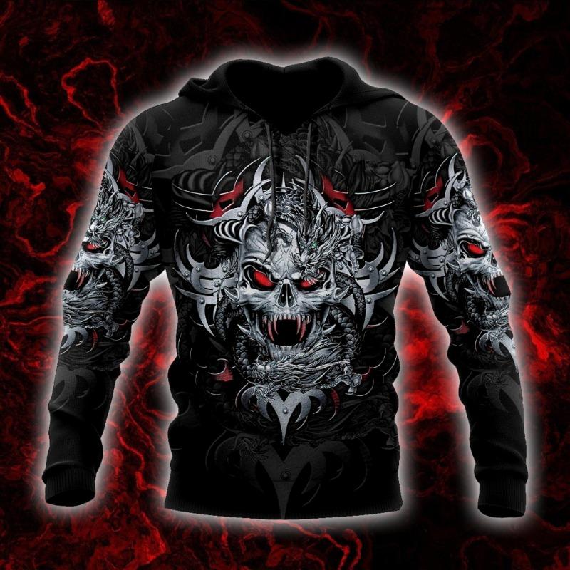Autumn Vintage Hoodie Men Skull Flaming Graphic 3D Print Hip Hop Style Casual Men's Long Sleeve Oversize Comfortable Clothing