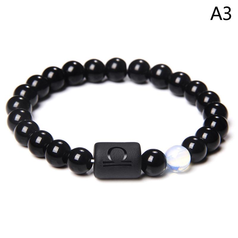 12 Constellation Zodiac Signs Beads Couple Bracelet Natural Black Onyx Stone