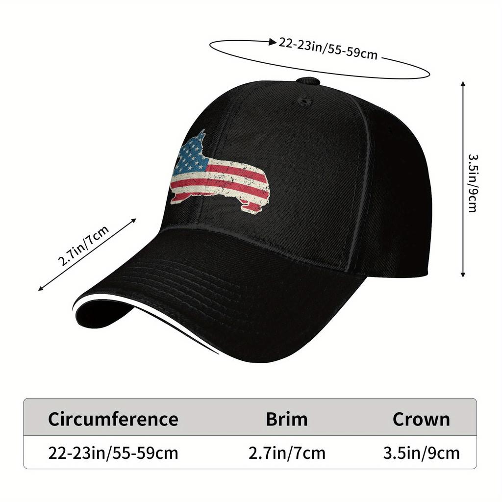 Patriotic Corgi American Flag Baseball Cap Adjustable Polyester Casual Snapback for Adults